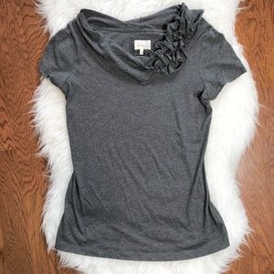 Anthropologie Deletta Grey Ruffle Collar Top Sz M